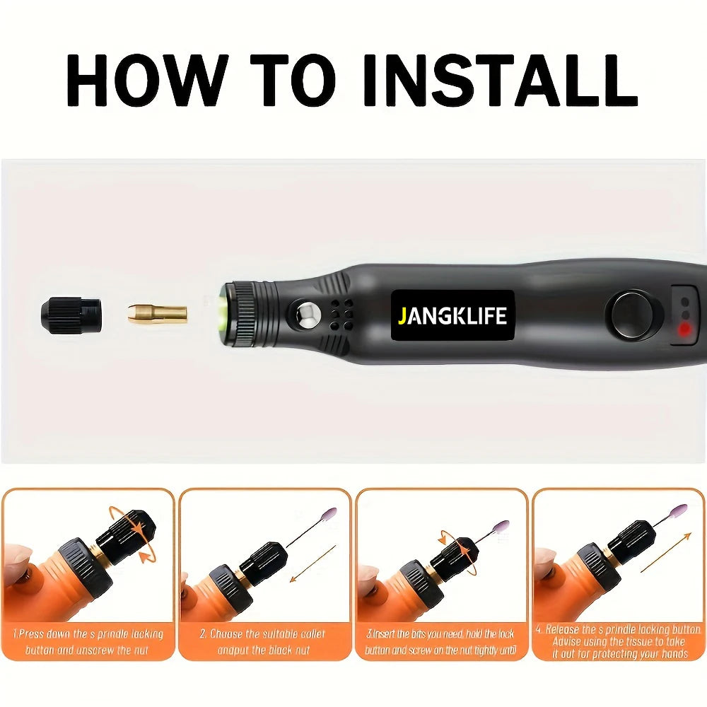 USB Rechargeable Cordless Rotary Tool Kit - Perfect for Woodworking, Jewelry Making, and More!